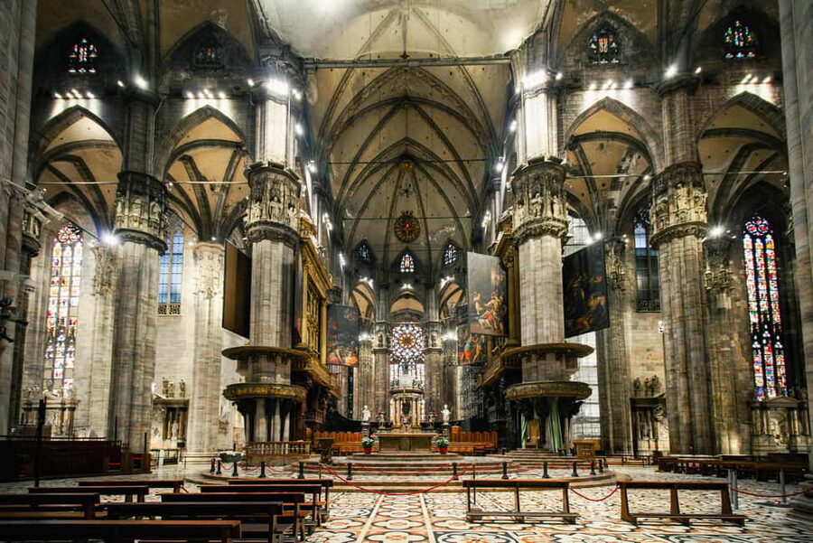 Milan Duomo Cathedral and Rooftop Terrace Guided Tour - Inside the cathedral, marble, color, and scale
