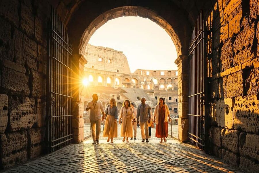 Rome: Colosseum Arena Twilight Tour & Imperial Forum Visit - Entering through the arena floor
