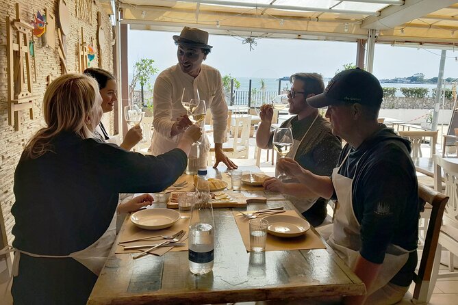 Seaview Cooking Class & Taormina local flavors with Chef Mimmo - Eating what you made beside the Bay of Naxos